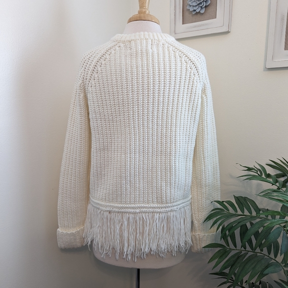 Moon River | Anthropologie Fringe Chunky Knit Sweater Cream Medium - Picture 5 of 8